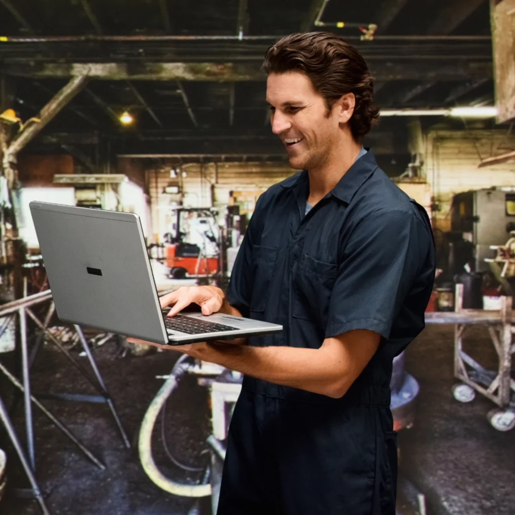 Business owner working on a laptop